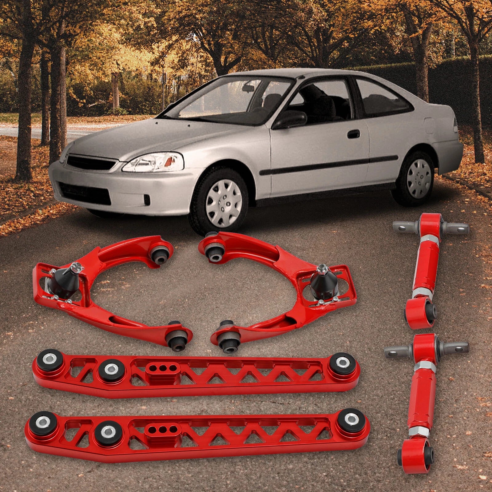 6X Front Upper Rear Camber Kit + Lower Control Arms for Honda Civic (1996–2000)