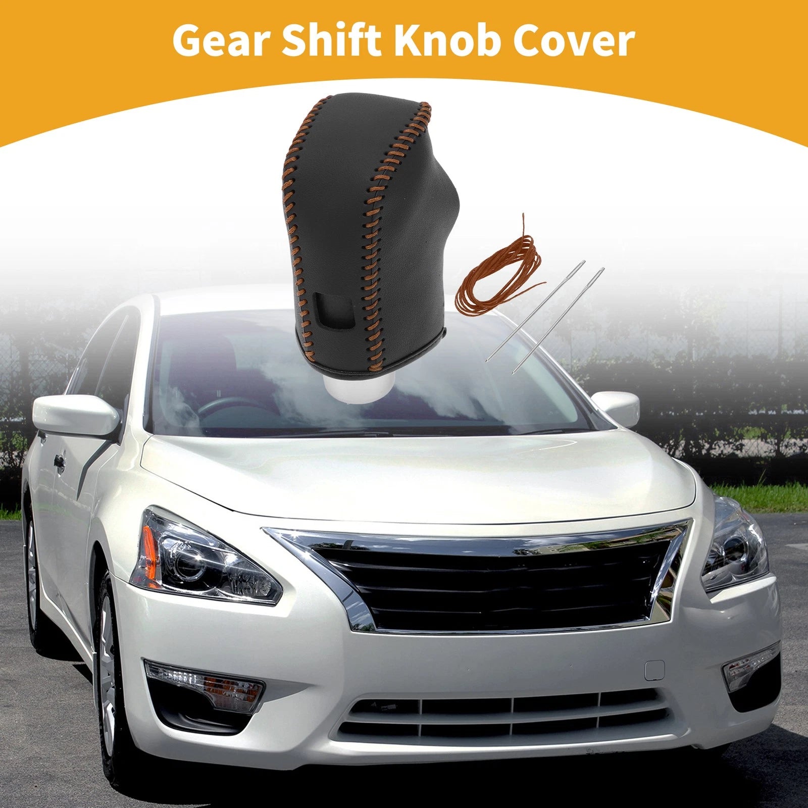 Gear Shift Knob Cover for Nissan Altima (2019–2024) Black Brown Faux Leather