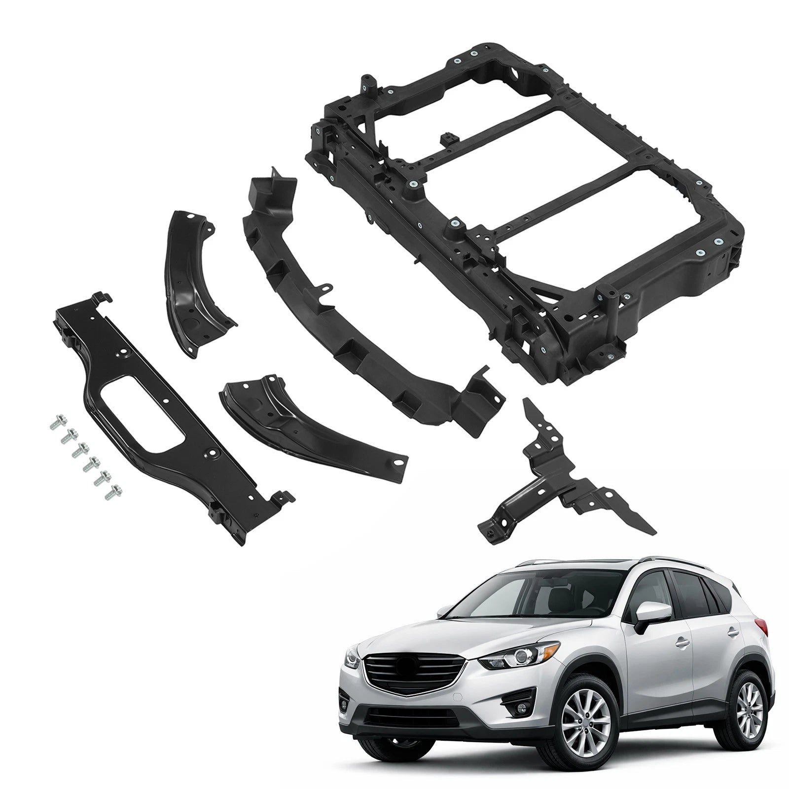 Set of 4 Black Front Radiator Support Assembly for Mazda CX-5 (2013–2016)