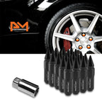 Set of 20 M12X1.5 Black JDM Hex Spiked Cap Wheel Lug Nuts + 20mm Extension