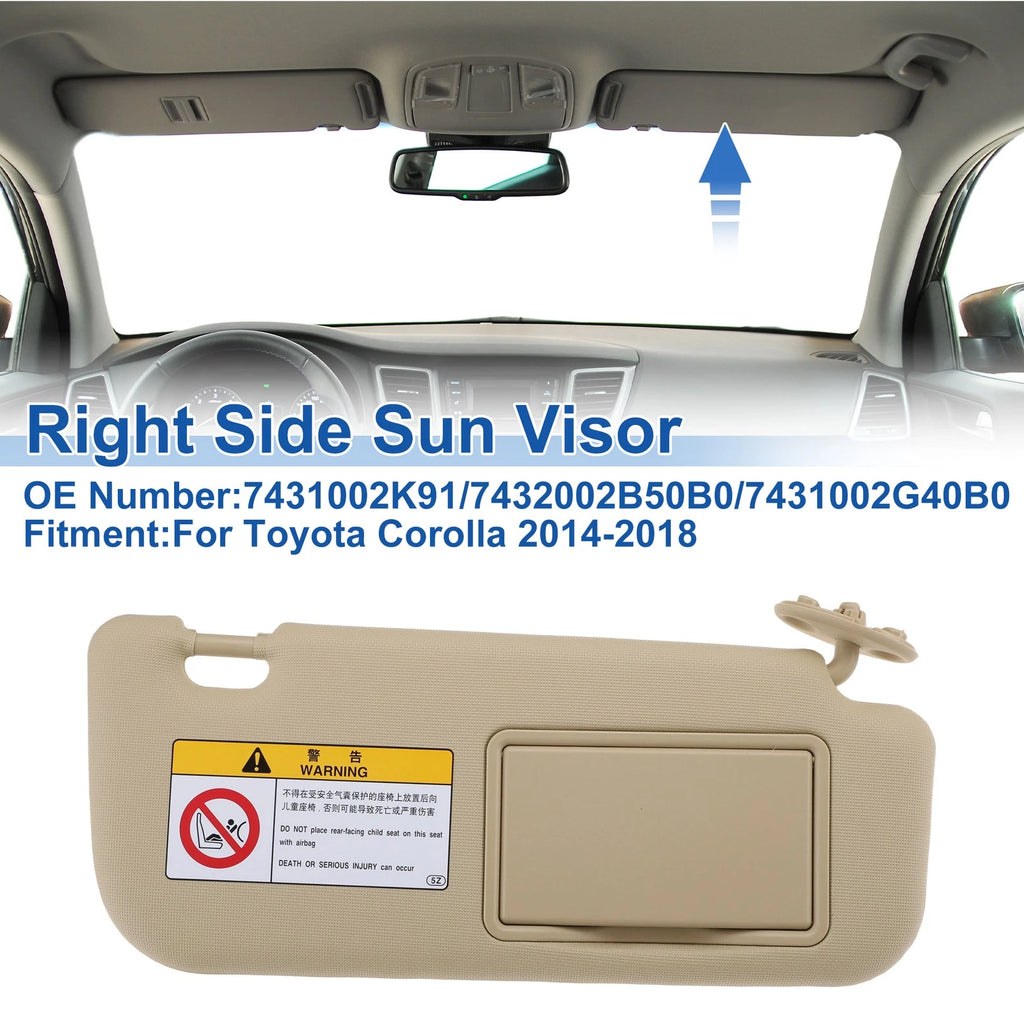 Right Side Sun Visor for Toyota Corolla (2014–2018) No. 7431002K91 Beige