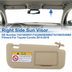 Right Side Sun Visor for Toyota Corolla (2014–2018) No. 7431002K91 Beige