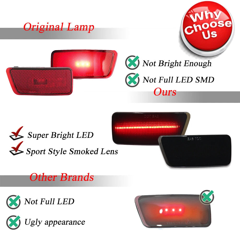 2X Smoked Red LED Rear Bumper Side Marker Lights for Ford Bronco Sport (2021–2023)