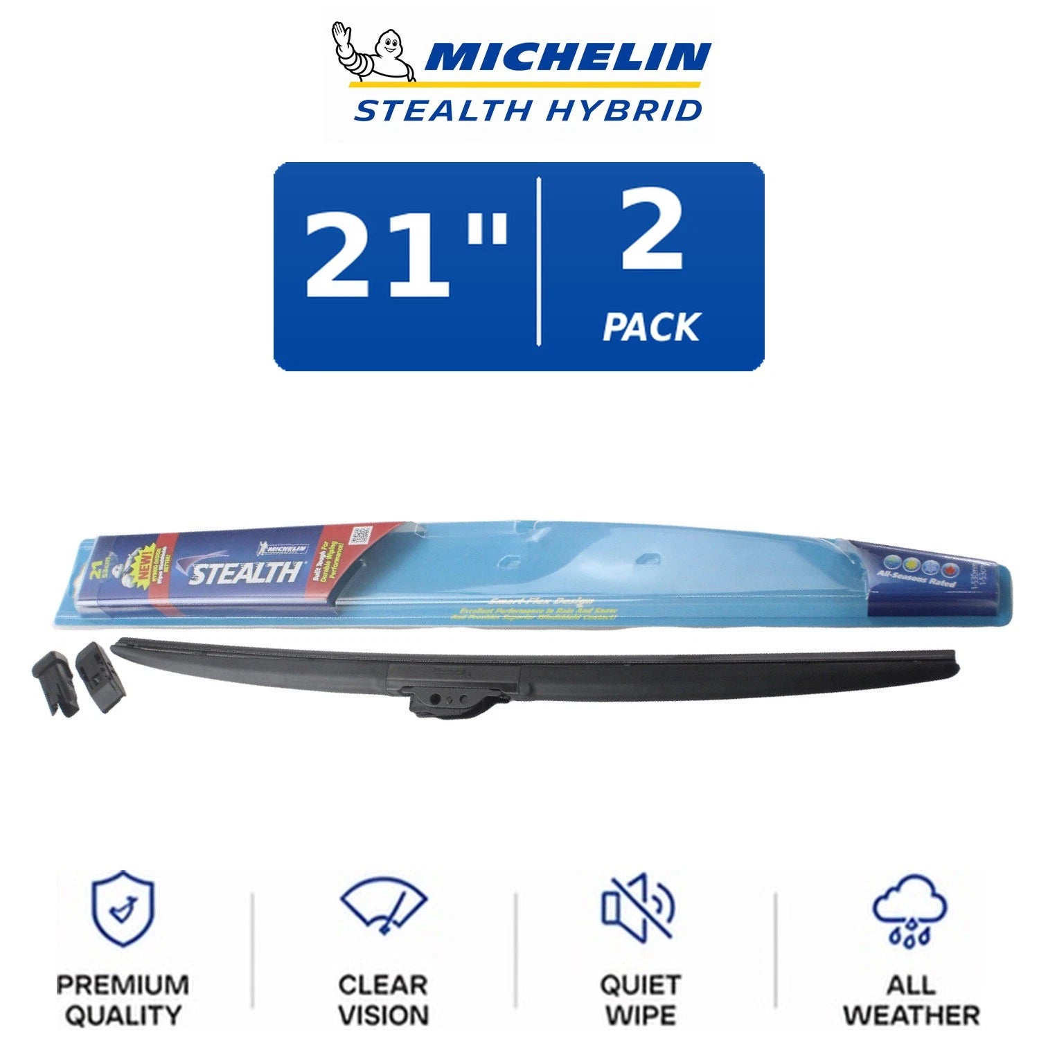 Set of 2 Michelin Stealth Hybrid Wiper Blades for All-Climate (21")