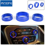 3X Blue AC Radio Switch Trim Ring Knob Cover for Dodge Challenger/Charger (2015–2020)
