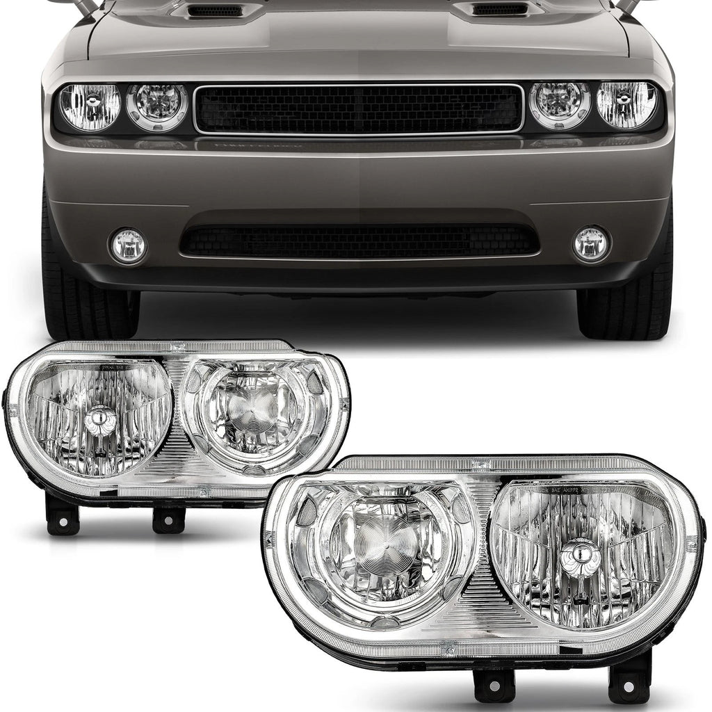 Chrome Halogen Headlights Assembly Pair for Dodge Challenger (2008–2014)