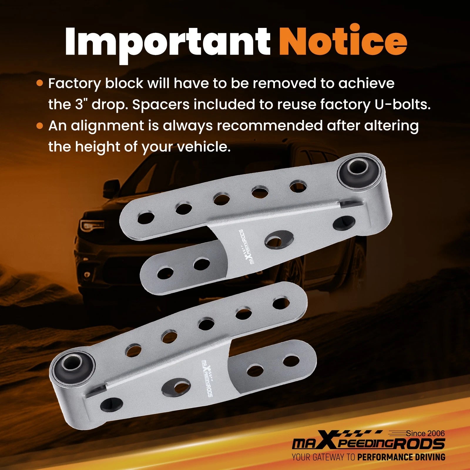 2"–3" Rear Lowering Drop Kit Shackles for Chevy Silverado 1500 (2007–2018)