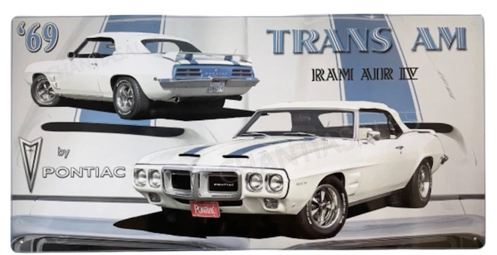 Tin Metal Sign for Pontiac Trans Am Ram Air IV (1969) - 19 x 10 in