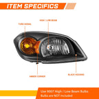 Pair of Black Housing Amber Side Headlights for Chevy Cobalt (2005–2010)