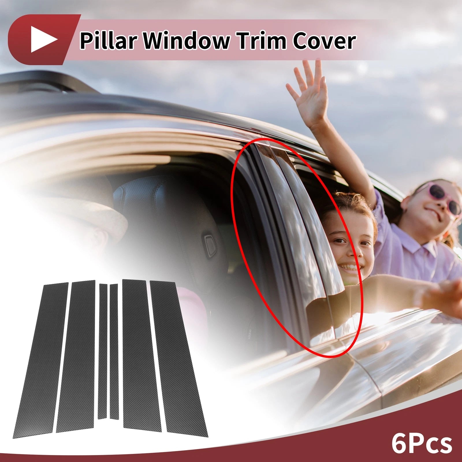 6 Pcs Door Pillar Window Trim for Mercedes-Benz M-Class (2012–2015) Black Carbon Fiber