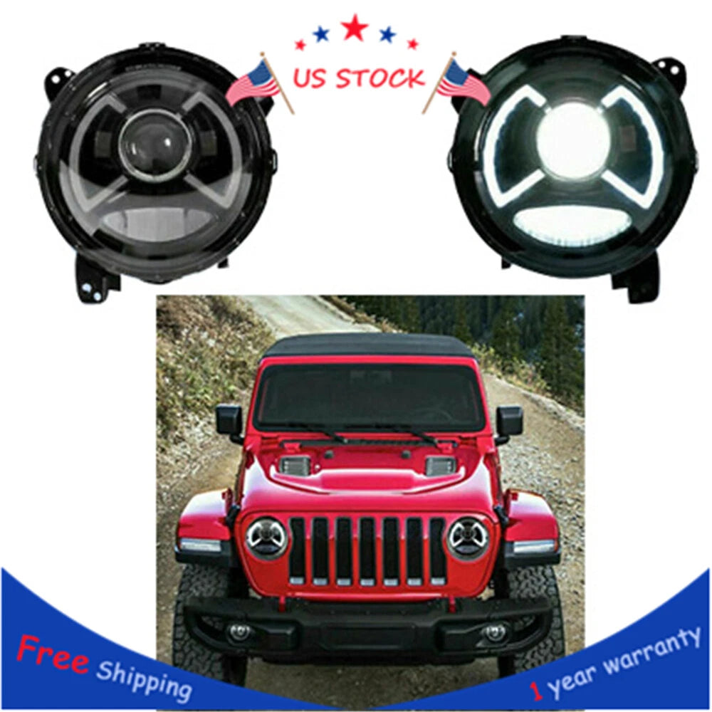 2X Front Full LED Projector Headlights for Jeep Wrangler JL (2018–2019)