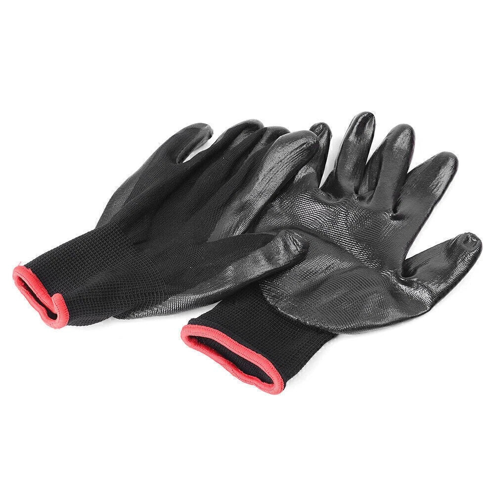 24 Pairs Nylon PU Safety Coated Work Gloves Builders Grip Black