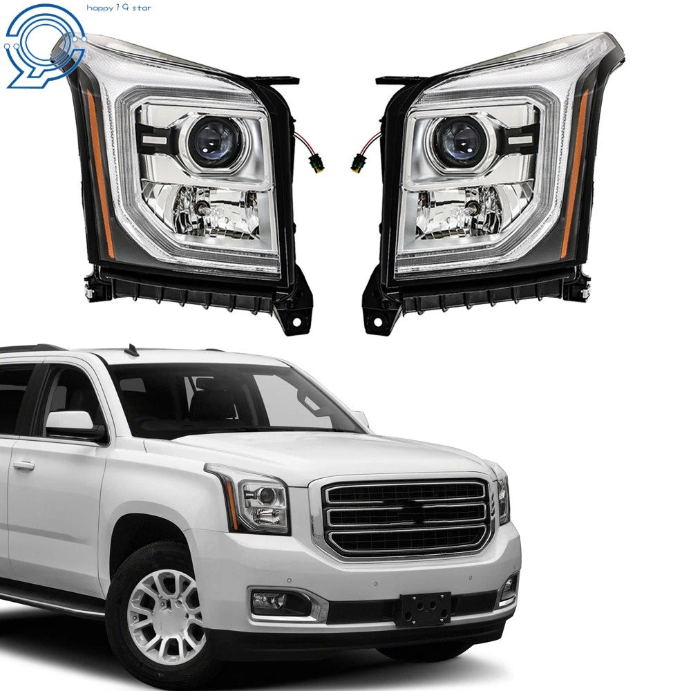Pair HID LED DRL Projector Headlights for GMC Yukon XL (2015–2020)