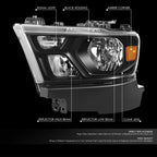 Headlight Assembly for Ram 1500 (2019–2024) Black Housing Amber Corner