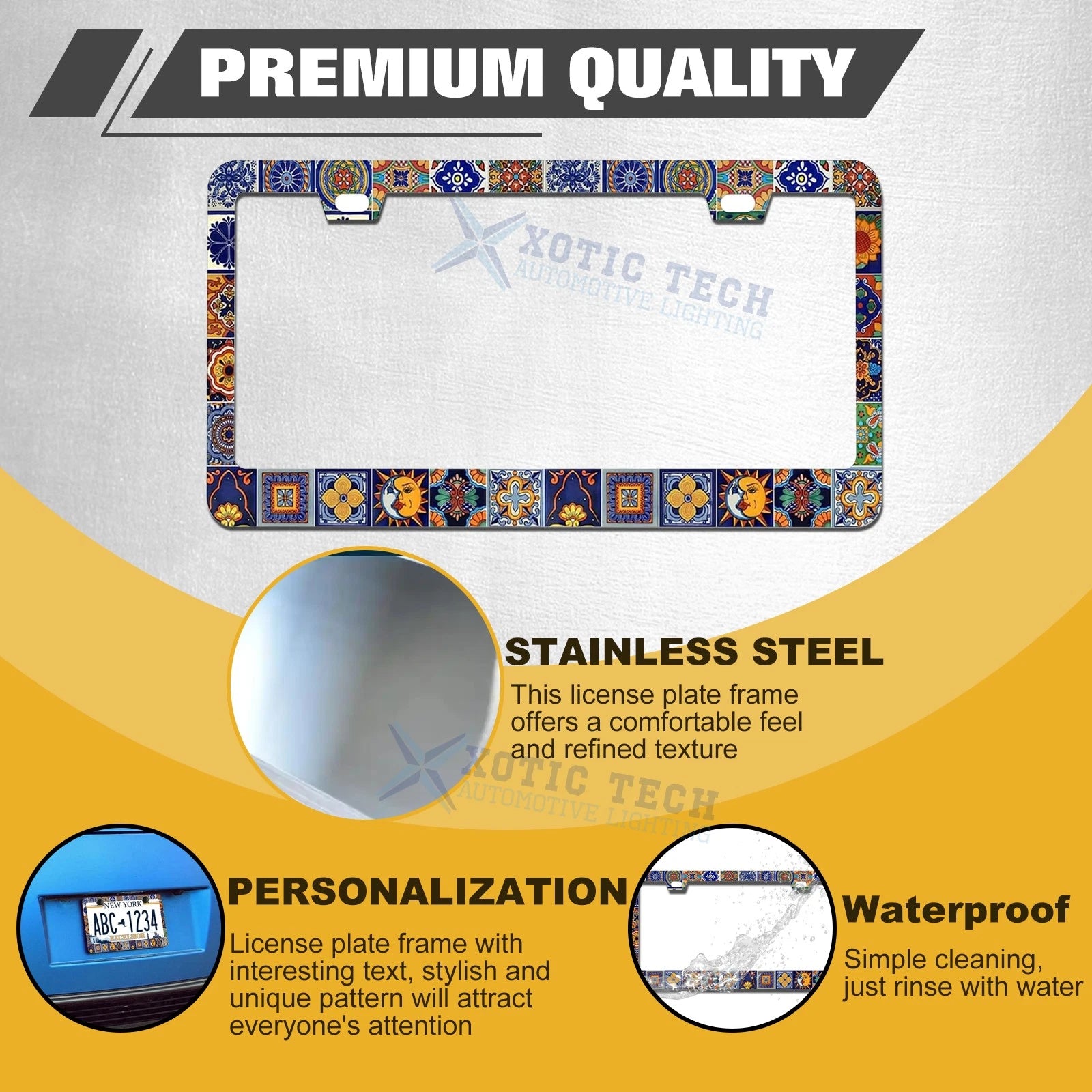 Mandala Boho Universal License Plate Frame for Stainless Steel (Weatherproof)