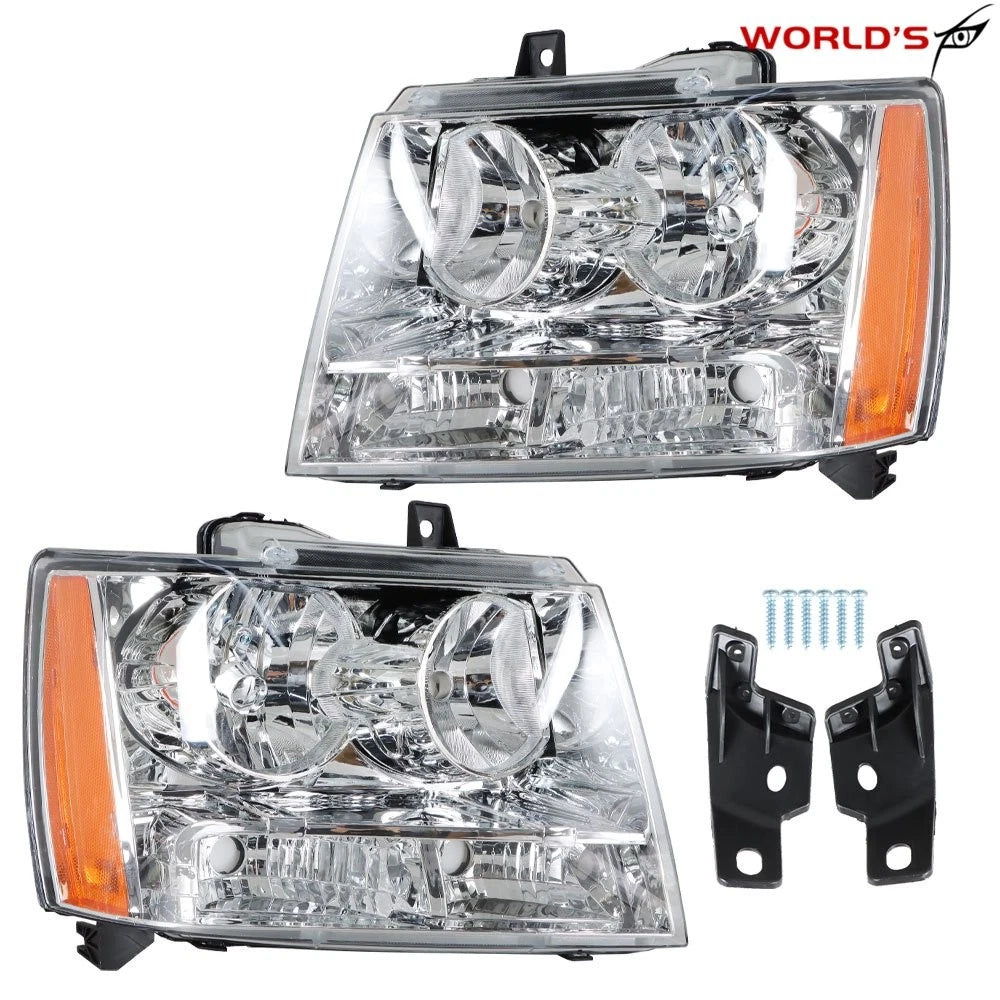 Set of 2 Chrome Headlights for Chevy Avalanche Tahoe Suburban (2007–2014)