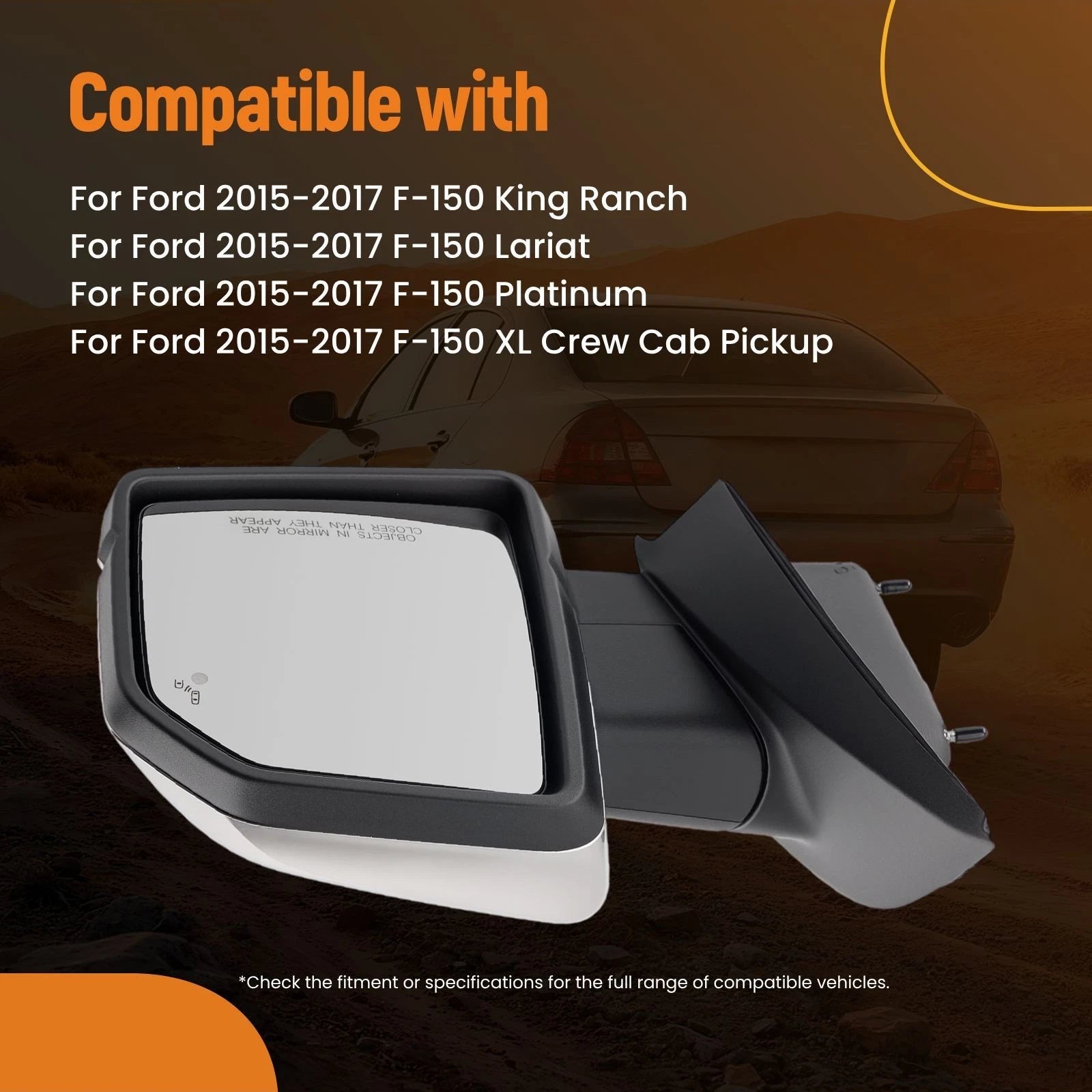 Right Rear View Mirror for Ford F-150 Limited/Platinum (2016–2017) Signal
