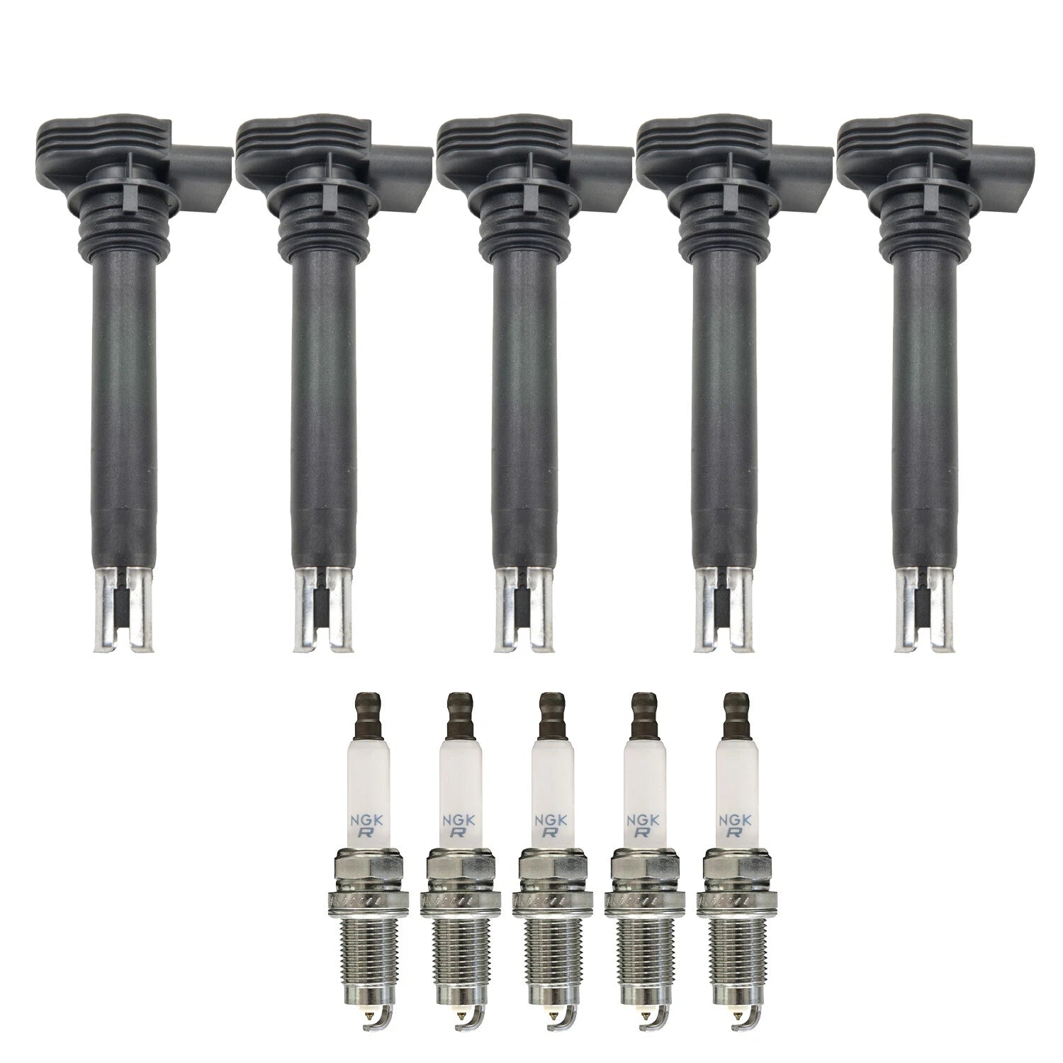 Set of 5 Ignition Coils & NGK Laser Platinum Spark Plugs for VW Golf Jetta (L5)