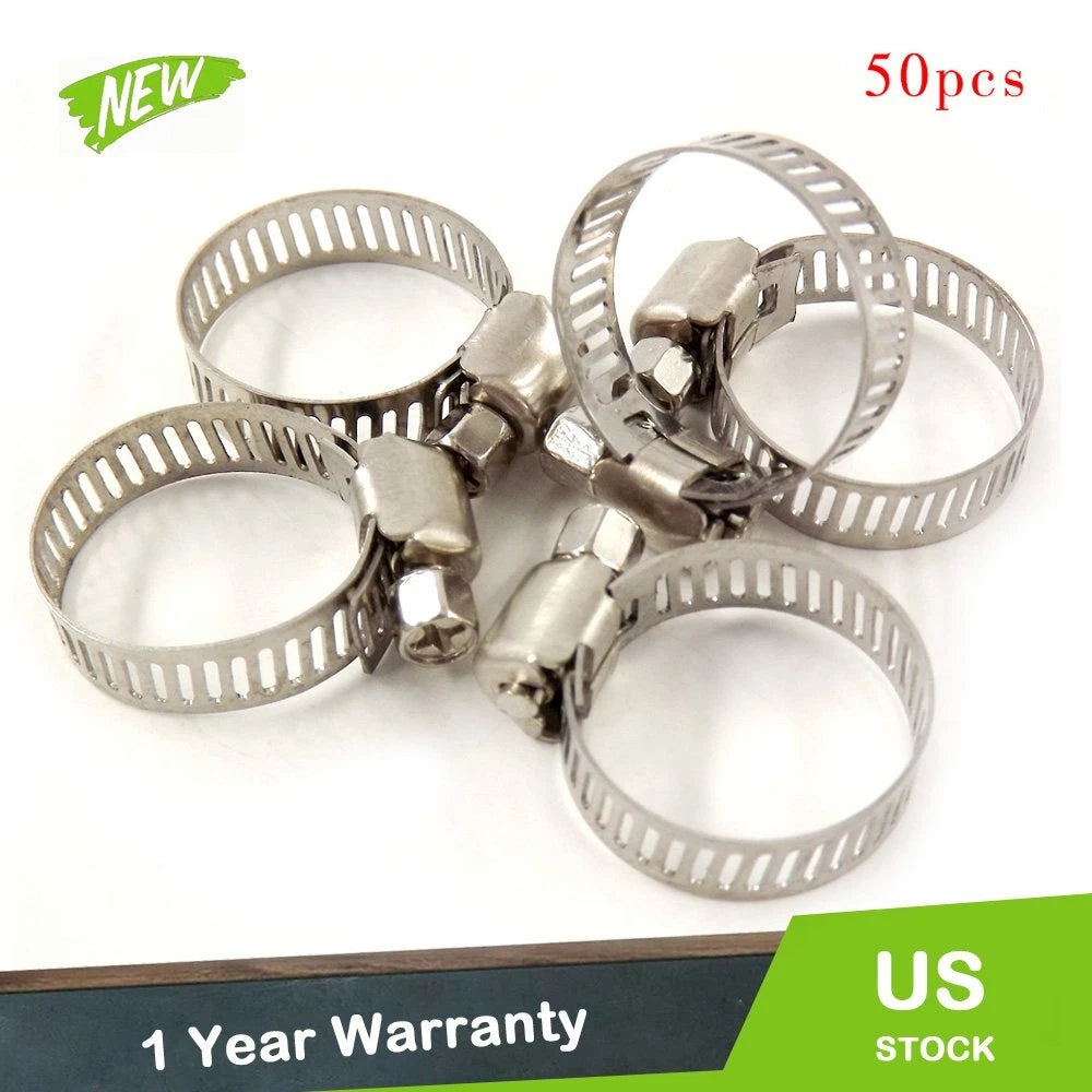 50pcs Adjustable Stainless Steel Drive Hose Clamps for Fuel Line