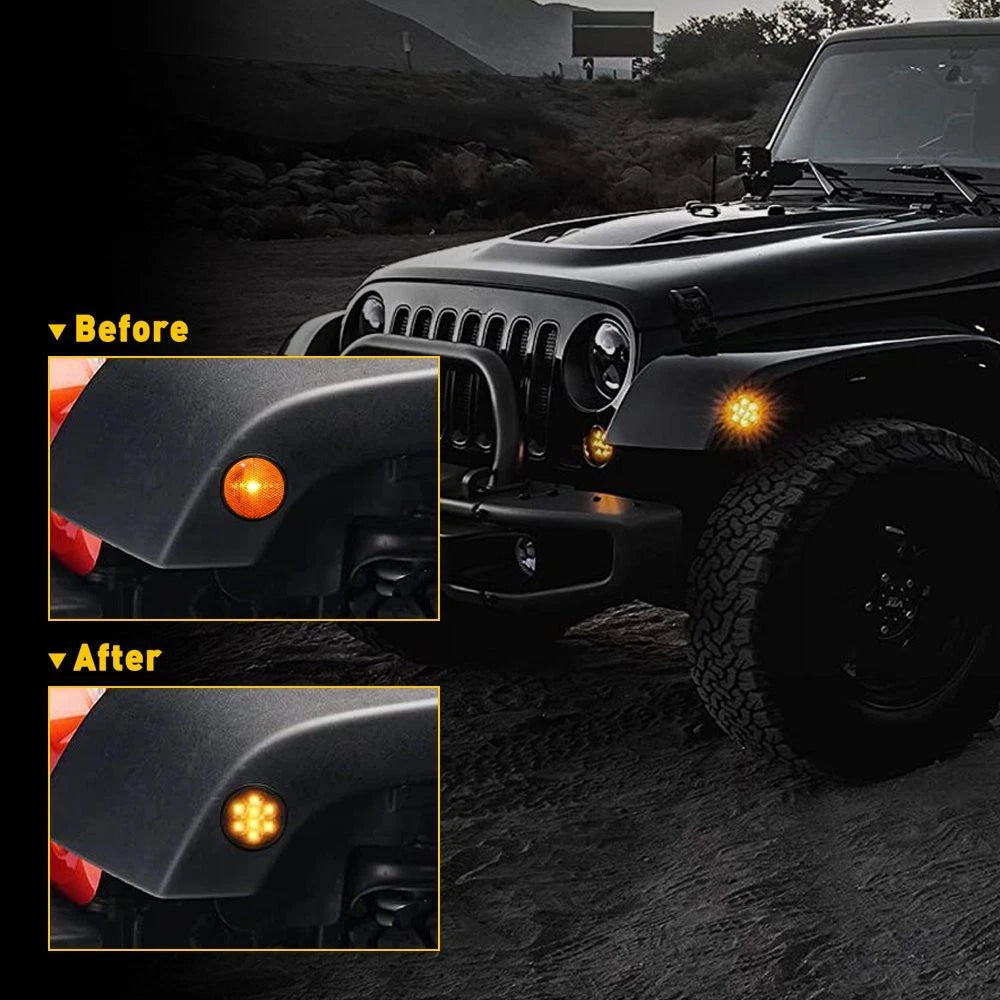 Pair Front LED Side Signal Light Marker Smoke Lens for Jeep Wrangler JK (2007–2018)