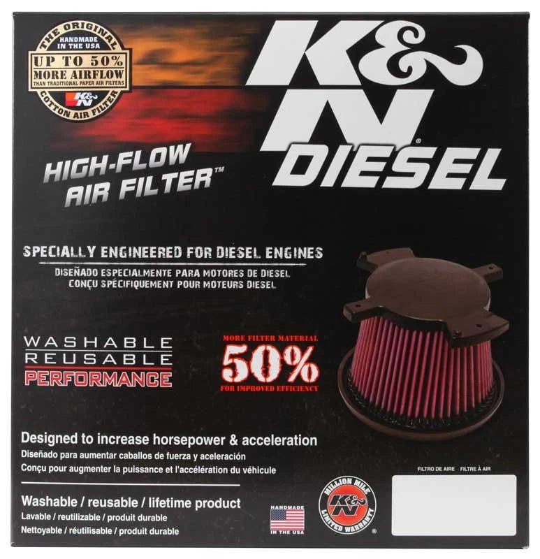 K&N E-0781 High-Flow Engine Air Filter for Silverado Sierra 2500 3500 HD (2001–2019)