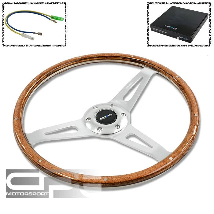 NRG 365mm 6-Hole Wood Grain Steering Wheel for Universal Fit (Rivet + Horn)