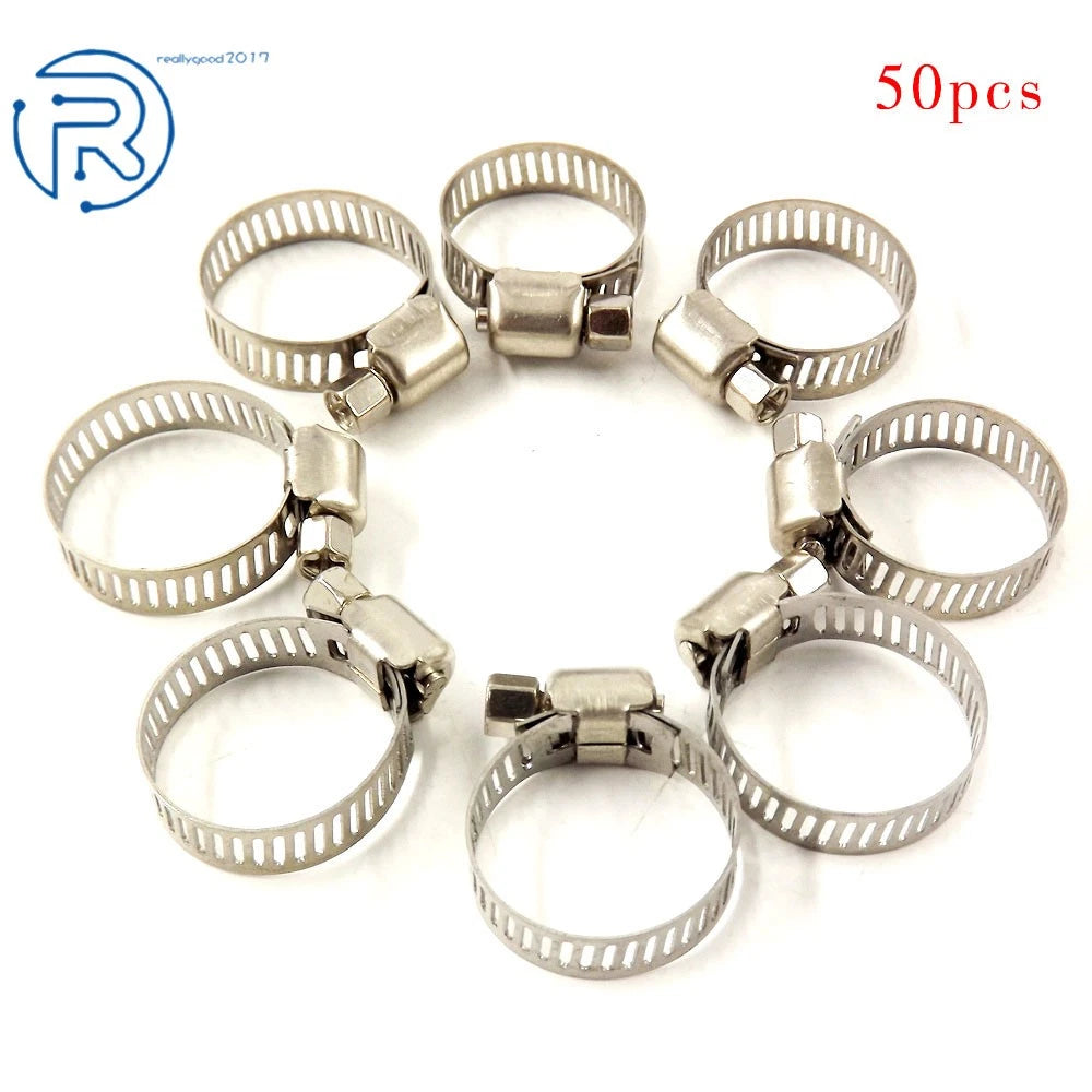 50Pcs Stainless Steel Adjustable Drive Hose Clamps for