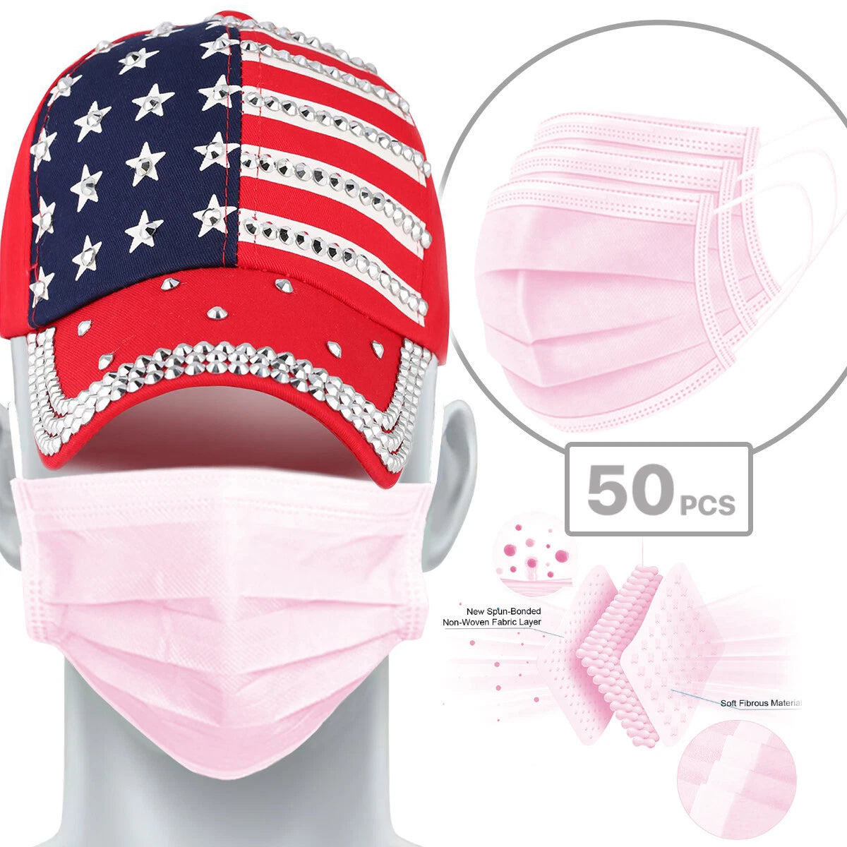 50 PCS Disposable 3-Ply Face Mask Earloop Mouth Cover for Adults (2020–2023)