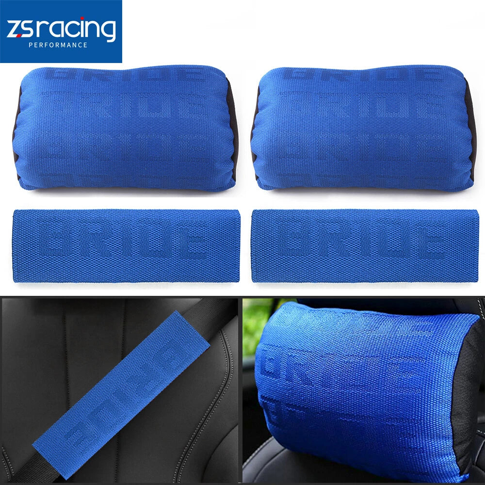 Set of 2 JDM Neck Headrest Pillows with Car Seat Belt Covers