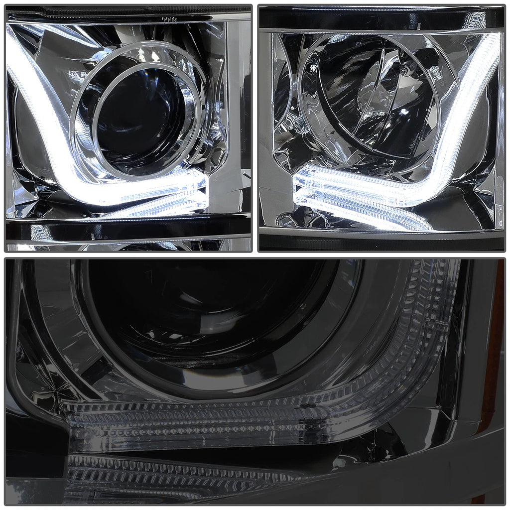 Smoked Amber Signal 3D LED Bar Projector Headlights for GMC Sierra (2007–2014)