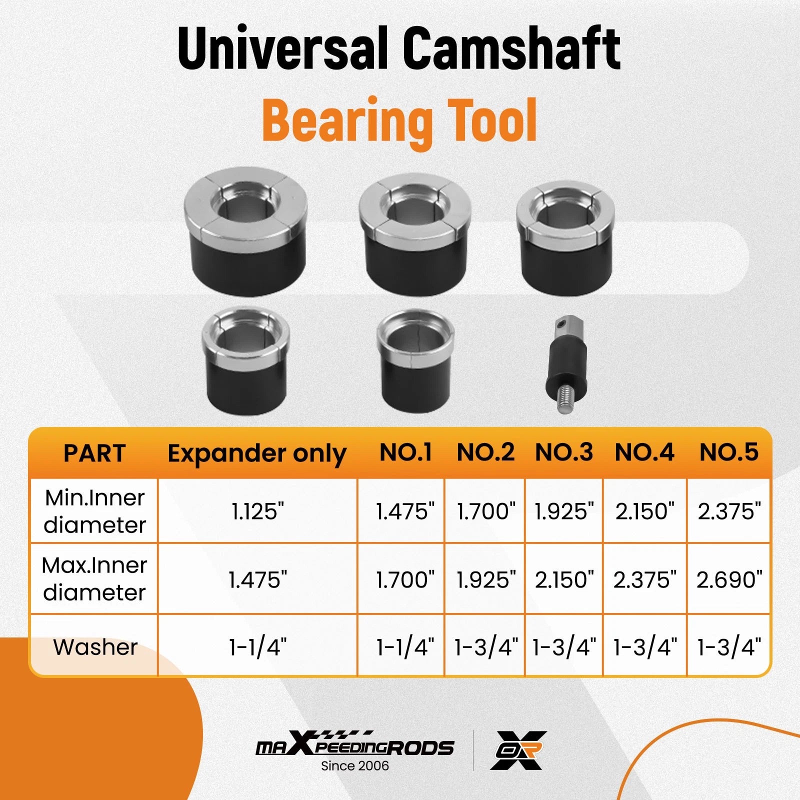 Camshaft Bearing Installation Tool for Universal Use (1.125"-2.69")