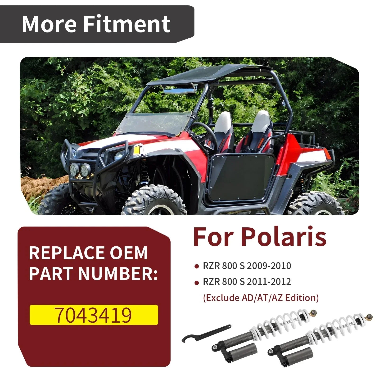 2 x Air Rear Shocks w/ Adjustable Tool for Polaris RZR 800 S (2009–2014)