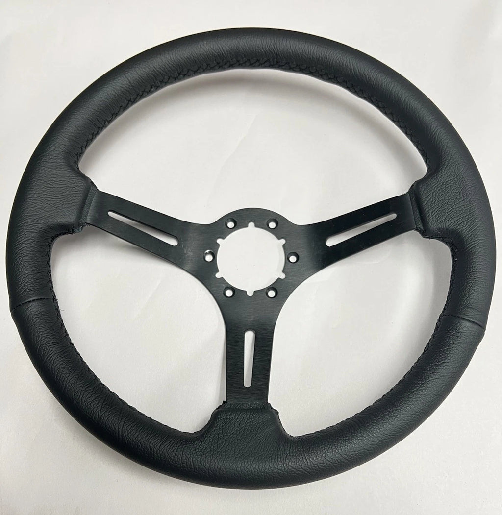 Steering Wheel 14 Inch Black Leather Slotted 6 Hole for Universal Use (—)