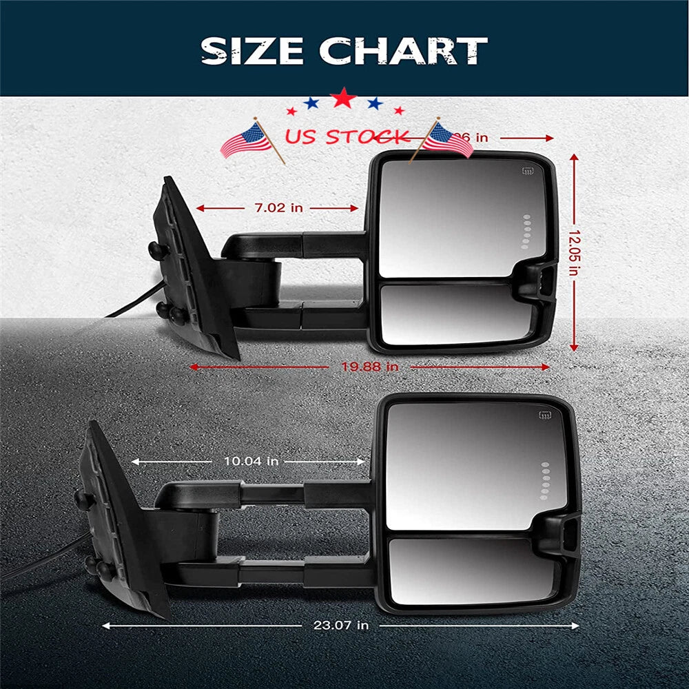Power Heated Tow Mirrors with Dynamic LED Signal for Chevy Silverado GMC Sierra (2007-2013)