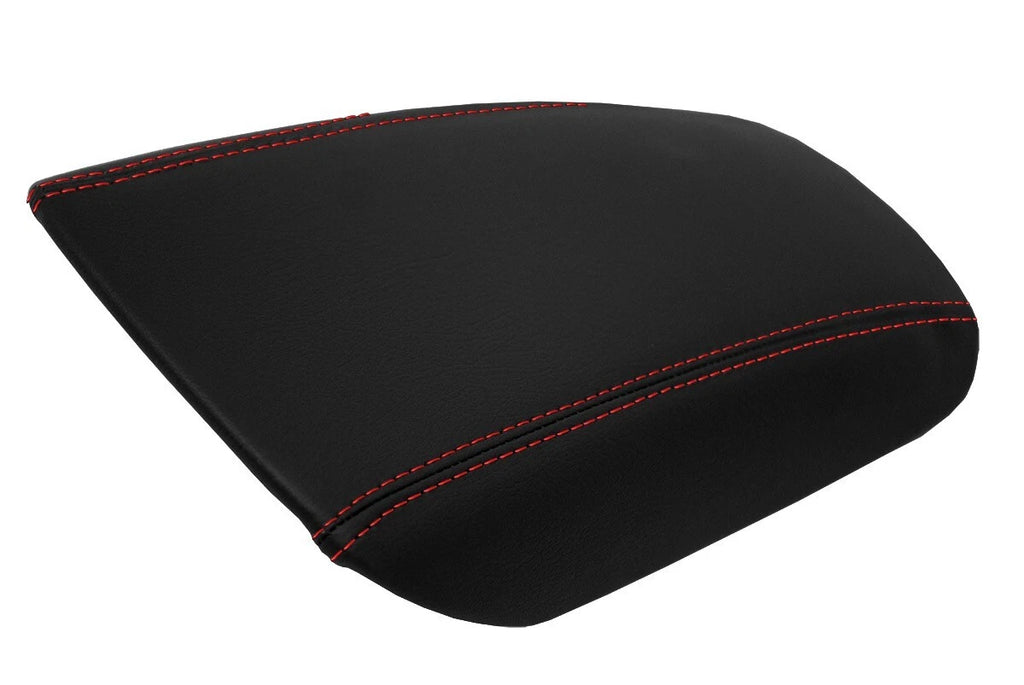 Leather Console Lid Armrest Cover for Ford Fusion (2013–2020) Red Stitch