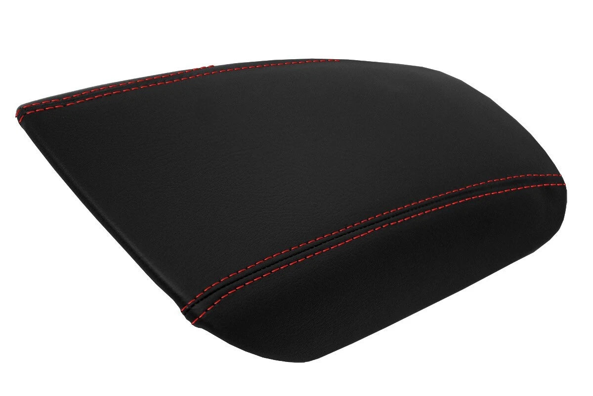 Leather Console Lid Armrest Cover for Ford Fusion (2013–2020) Red Stitch