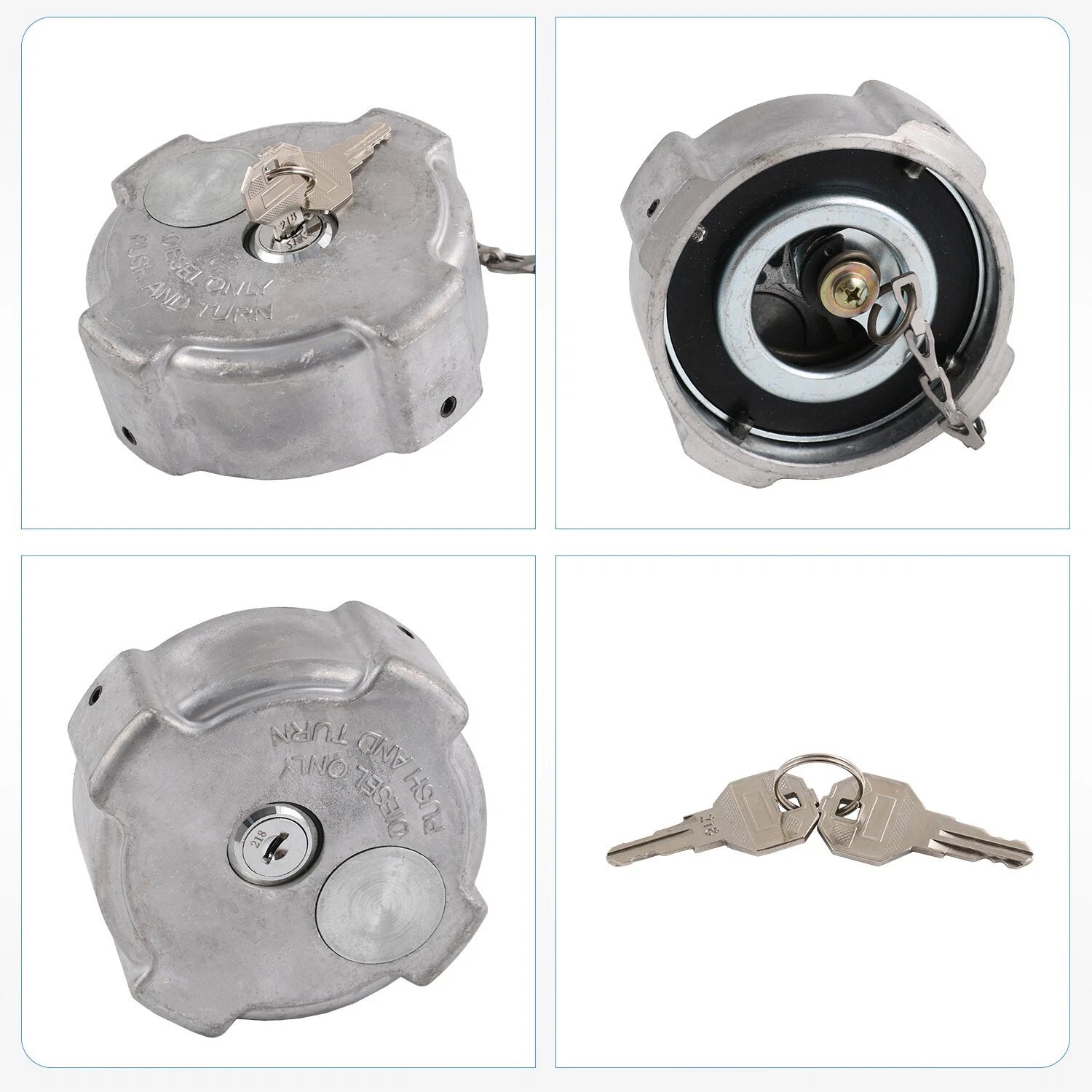 2X Aluminum Locking Diesel Fuel Caps for Freightliner Cascadia