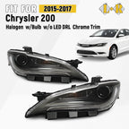 Halogen Headlight Set for Chrysler 200 (2015–2017) w/o DRL, Chrome, Left+Right
