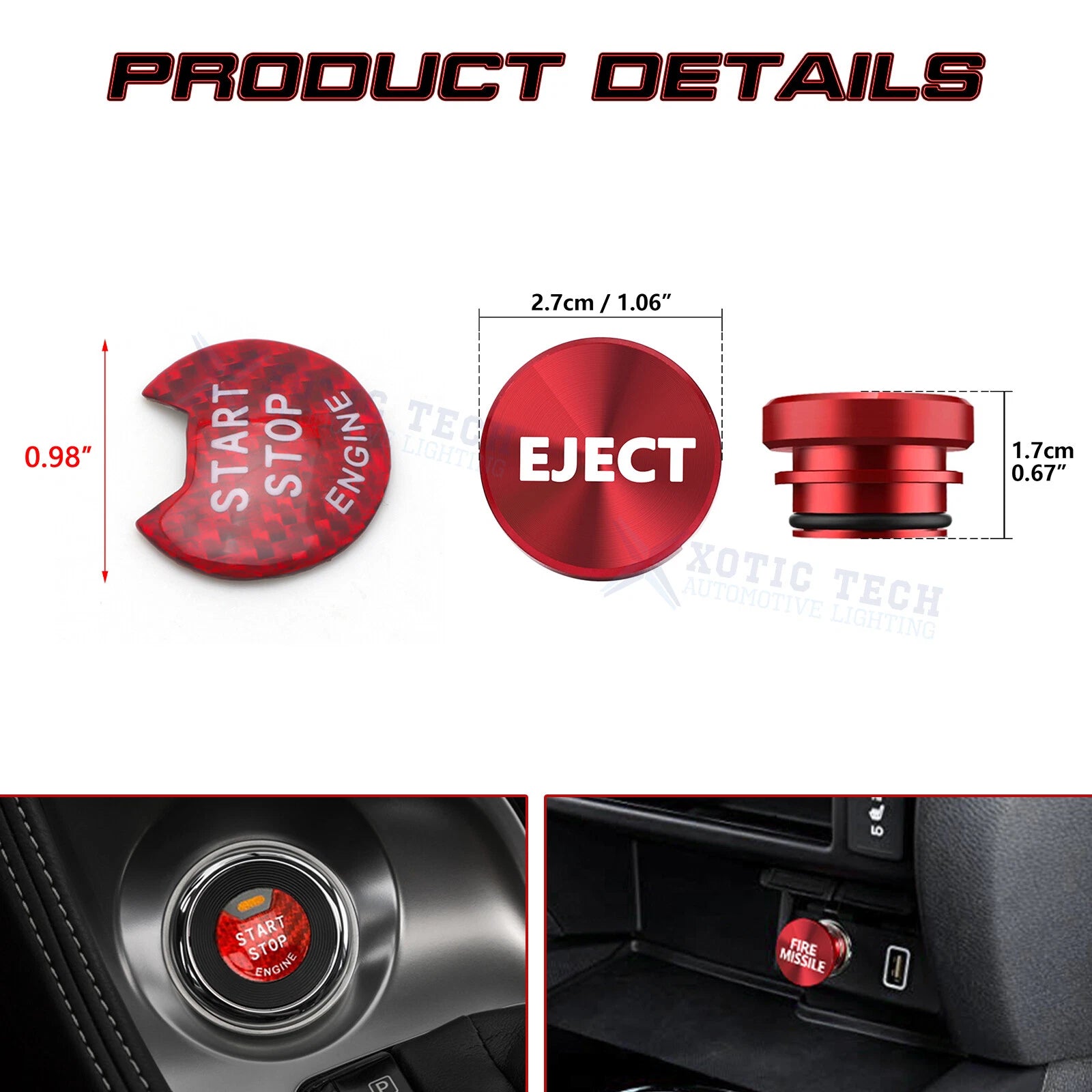 Carbon Fiber Engine Start + Red Cigarette Eject Button Trim for Nissan Infiniti (2008-2021)