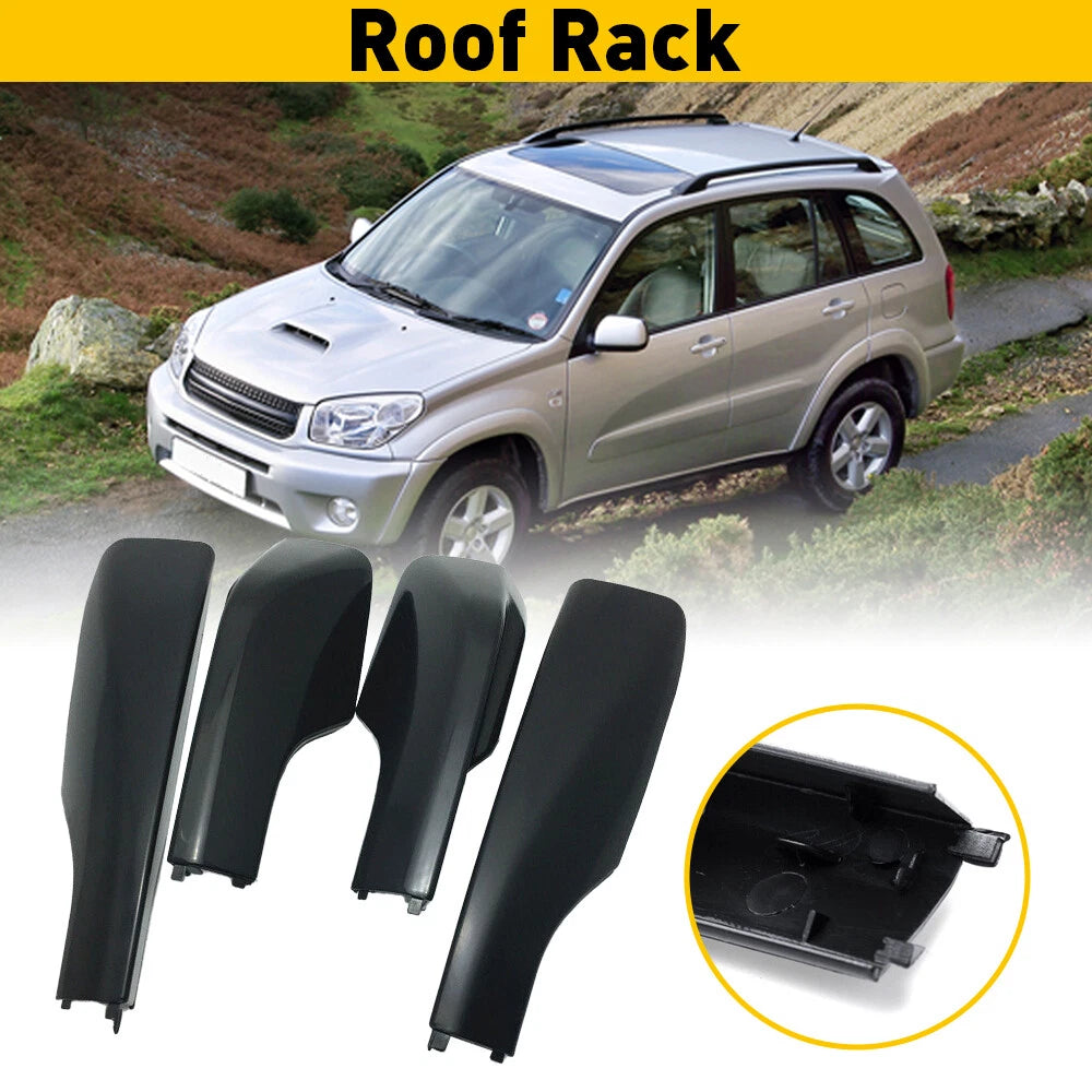 Set of 4 Black Roof Rack Cover Rail End Shells for Toyota RAV4 (2001–2005)