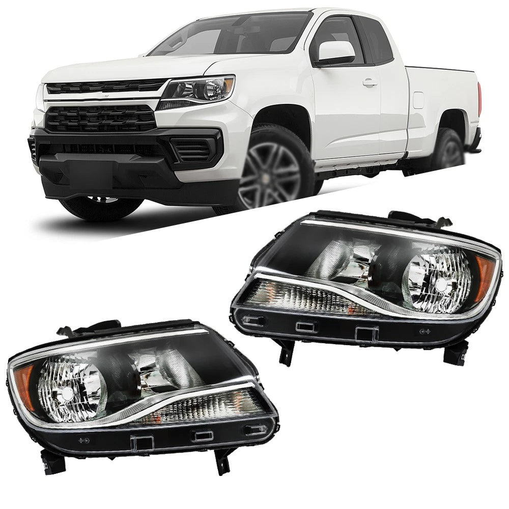 Headlight Assembly for Chevy Colorado (2015–2022) Pair Halogen Black
