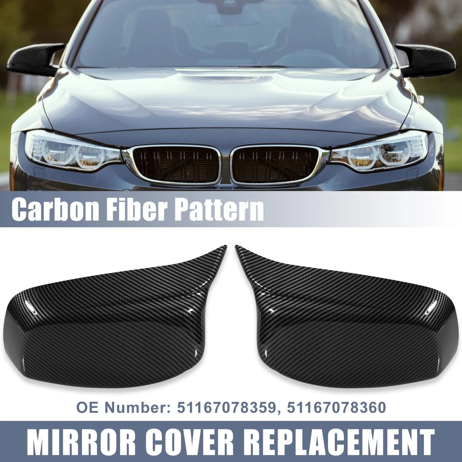 Pair of Carbon Fiber Pattern Rear View Mirror Covers for BMW E60 E61 E63 E64 (2003–2010)