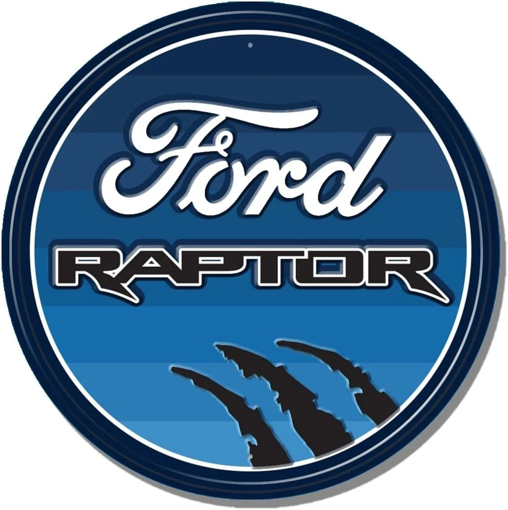 Embossed Round Tin Metal Sign for Ford Raptor (12", #2954)