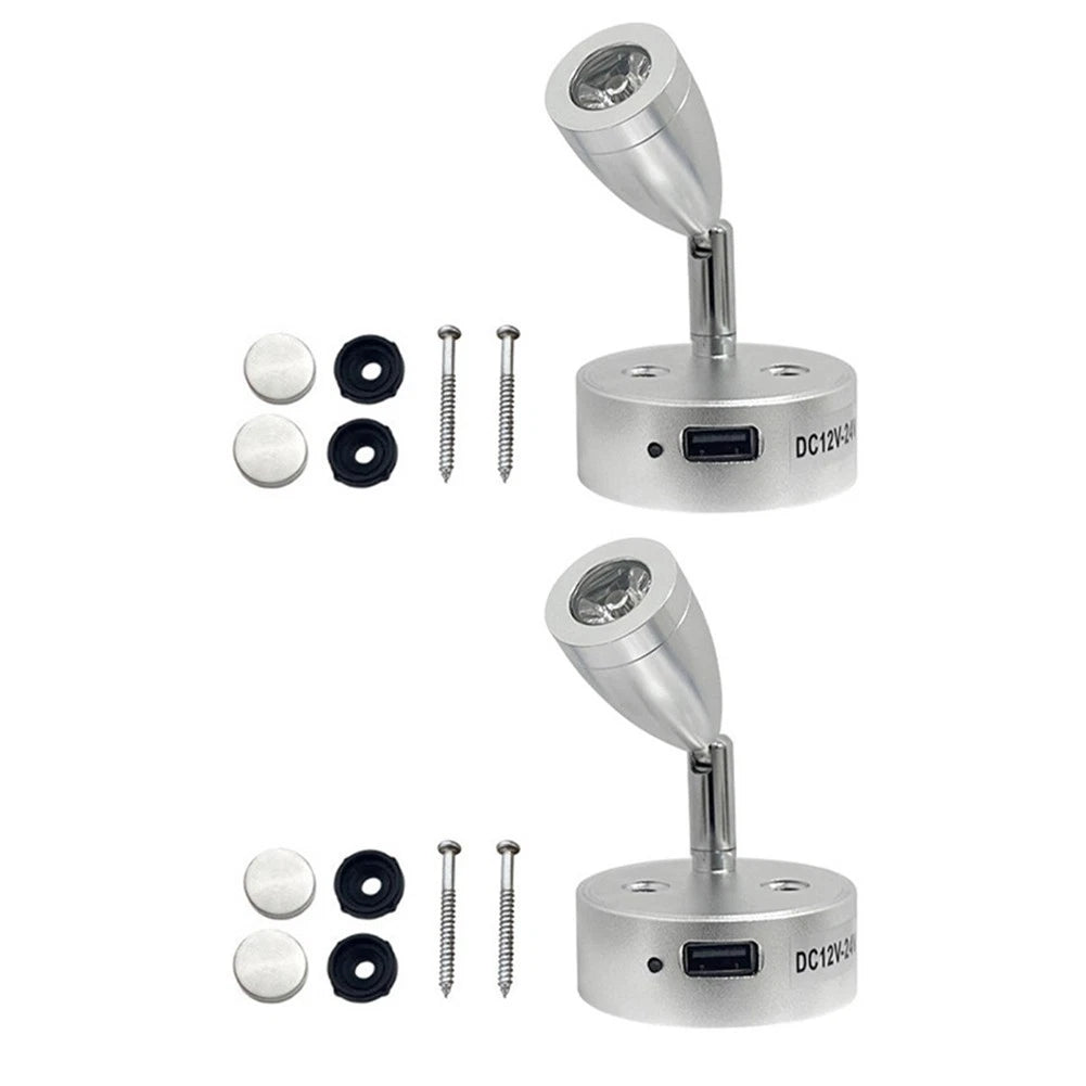 2X USB LED Reading Lamps 3W for RV Camper Van Boat Interior