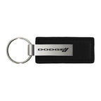 Stripe Logo on Black Leather Keychain - Officially Licensed for Dodge