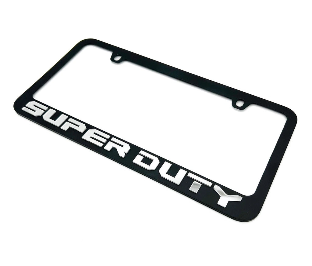 Matte Black License Plate Frame w Large Chrome 3D Ford Super Duty Logo (OEM)