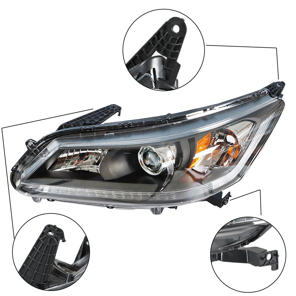 Headlight Assembly Driver Left for Honda Accord (2013–2015) Black Housing