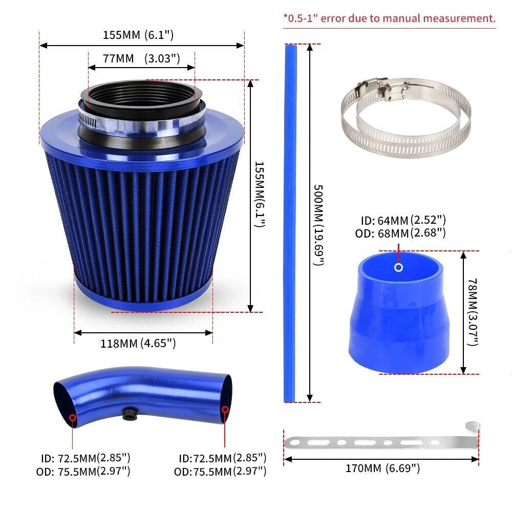3" Cold Air Intake Filter Induction Kit for Cars