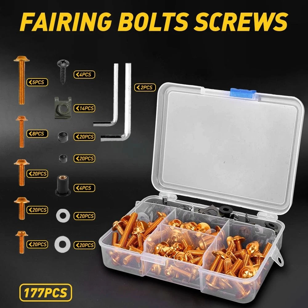 Set of 177 Steel Fairing Bolts for Honda Suzuki Yamaha
