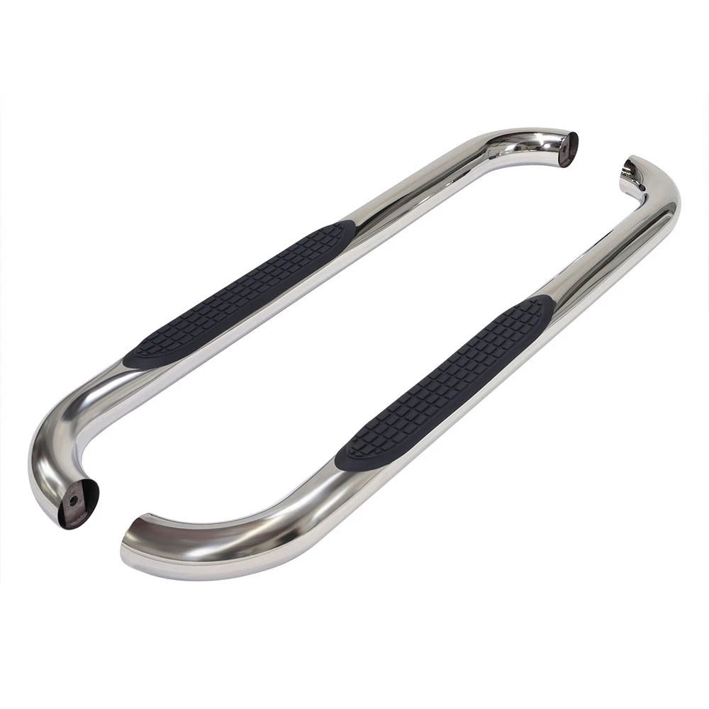 Polished 3in 60 Deg Round Bent w/2 Pads Step Nerf Bar for 09-19 Ram Standard Cab
